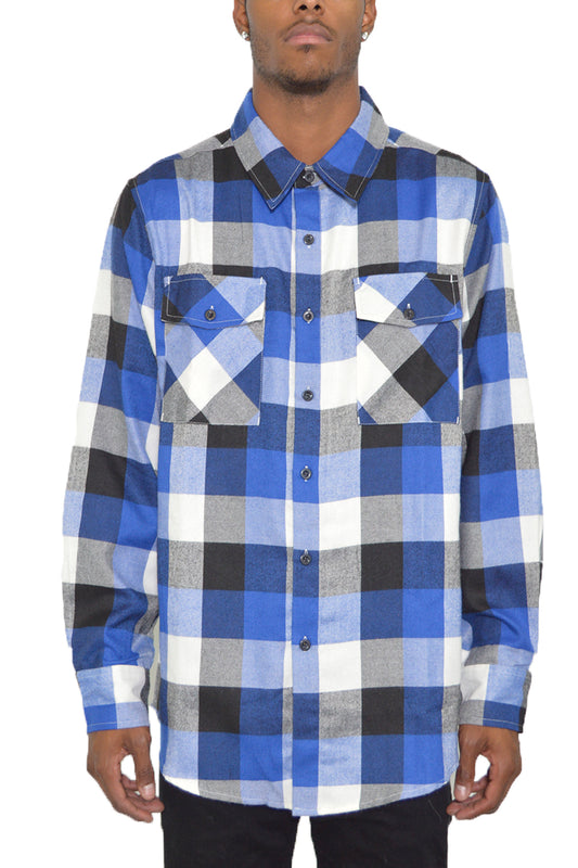 Long Sleeve Checkered Plaid Brushed Flannel