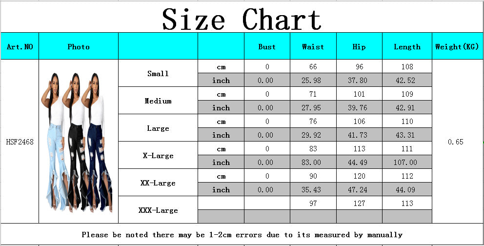 Plus Size Jean for Woman Wide Leg Girls Ripped Distress Flare Denim Women Jeans Female