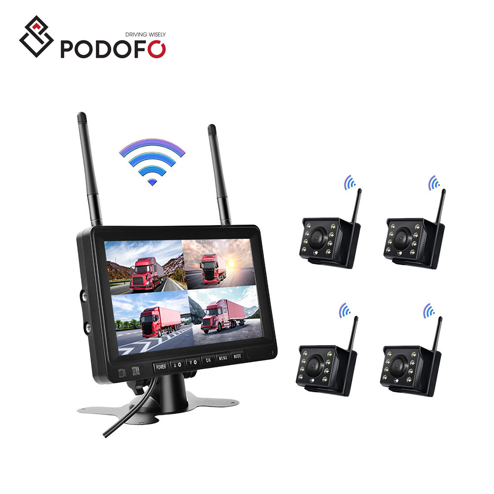 Podofo 7'' Cameras IP69 Waterproof Night Vision Wireless   Reverse Camera  Back Up Camera for Car/Suv/Taxi/Mini Picku