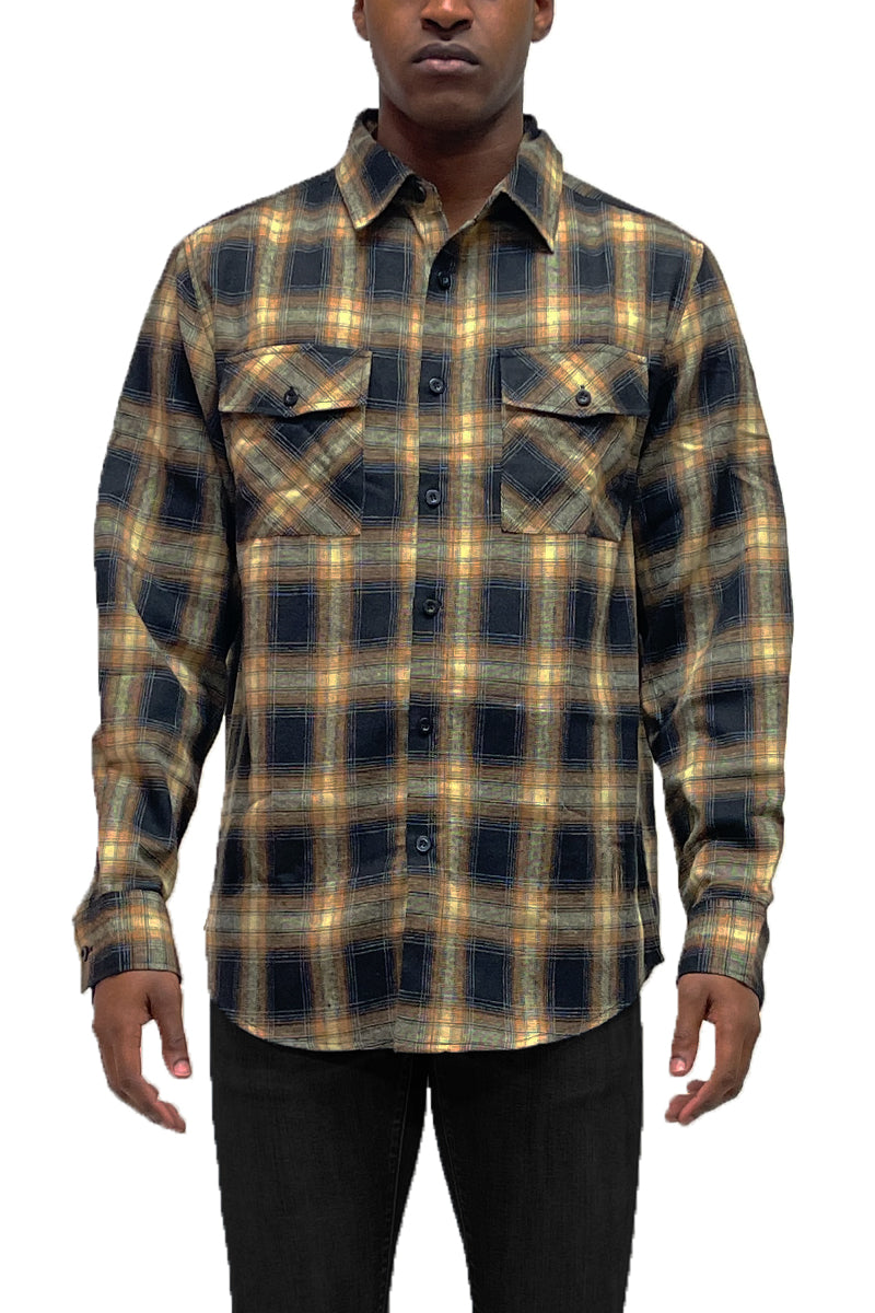 Long Sleeve Checkered Plaid Brushed Flannel