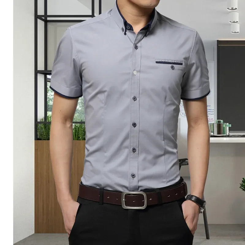 TFETTERS New Arrival Brand Men's Summer Business Shirt Short Sleeves Turn-Down Collar Casual Shirt Men Shirts Big Size 5XL