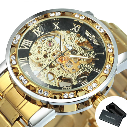 WINNER Transparent Skeleton Mechanical Watch for Men Fashion Diamond Luminous Mens Watches Top Brand Luxury Steel Strap Unisex