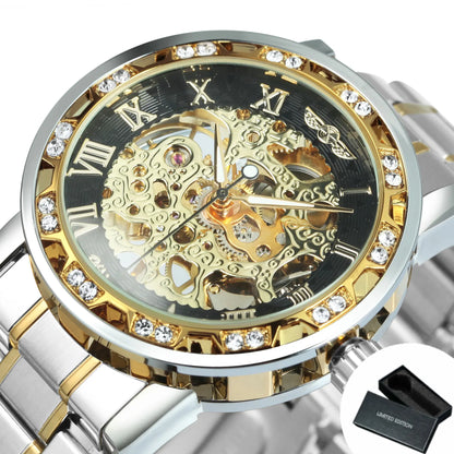 WINNER Transparent Skeleton Mechanical Watch for Men Fashion Diamond Luminous Mens Watches Top Brand Luxury Steel Strap Unisex