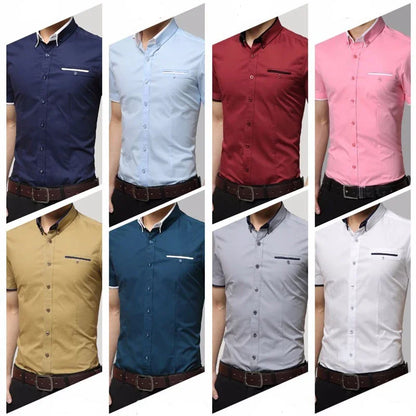 TFETTERS New Arrival Brand Men's Summer Business Shirt Short Sleeves Turn-Down Collar Casual Shirt Men Shirts Big Size 5XL