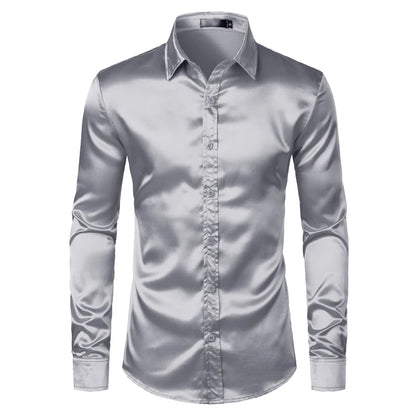 Black Men's Silk Dress Shirts 3Pcs (Shirt +Tie Bowtie) Smooth Satin Shirt Men Slim Fit Party Prom Casual Shirts Men Social Camisa