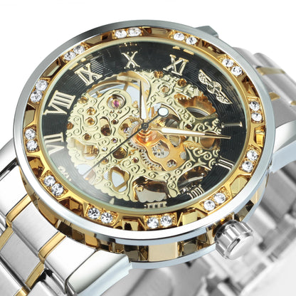 WINNER Transparent Skeleton Mechanical Watch for Men Fashion Diamond Luminous Mens Watches Top Brand Luxury Steel Strap Unisex