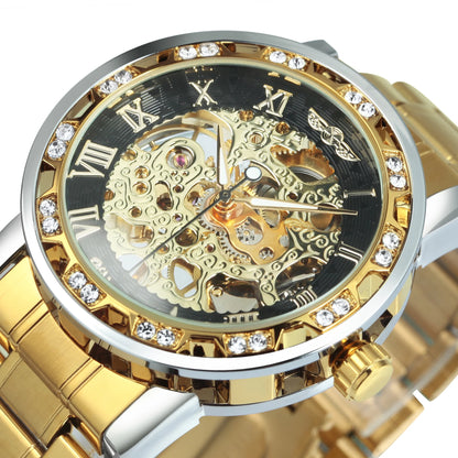 WINNER Transparent Skeleton Mechanical Watch for Men Fashion Diamond Luminous Mens Watches Top Brand Luxury Steel Strap Unisex