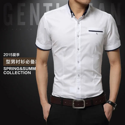 TFETTERS New Arrival Brand Men's Summer Business Shirt Short Sleeves Turn-Down Collar Casual Shirt Men Shirts Big Size 5XL