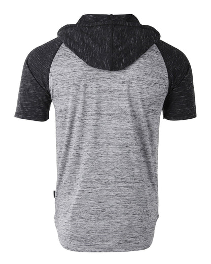 ZIMEGO Men's Short Sleeve Color Block Raglan Hoodie With Curved Hem