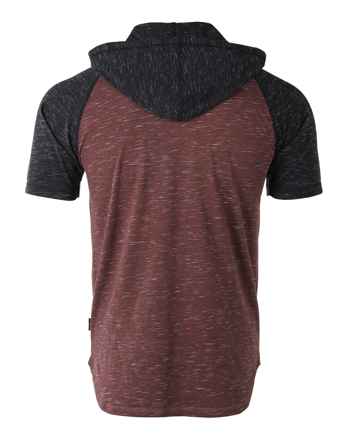 ZIMEGO Men's Short Sleeve Color Block Raglan Hoodie With Curved Hem - Black / Maroon