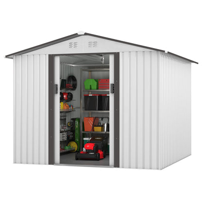 8' X 8' Outdoor Storage Shed, Metal Garden Shed With Double Sliding Doors, 4 Air Vents, Tool Storage House Shed for Yard