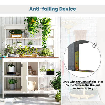 66\\\" Large Outdoor Farmhouse Wooden Potting Bench Table, Garden Workstation with 2 Drawers, Cabinet and Open Shelves for Backyard, Mudroom