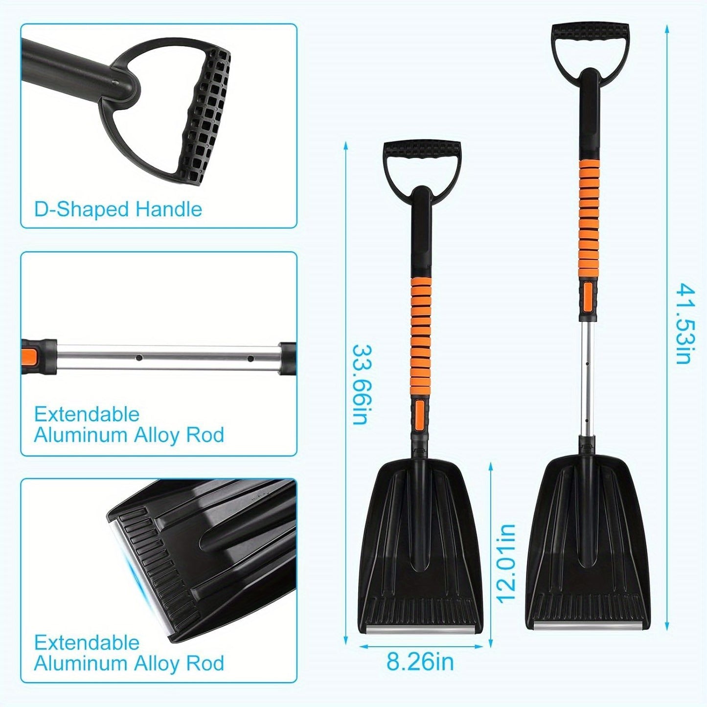 5-in-1 extensible snow broom, car snow brush and snow shovel kit, with car windshield ice scraper, with scraper, foam grip, 270 ° rotary snow brush head and snow shovel for car truck SUV