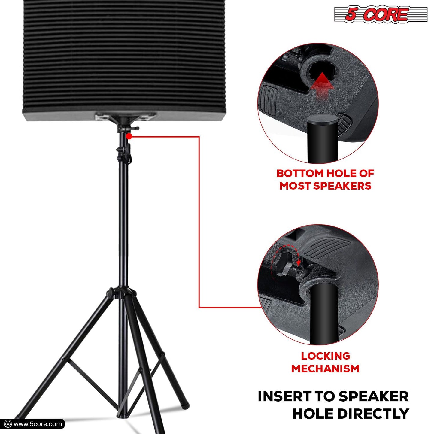 5 Core Speaker Stand Tripod Pair Floor Heavy Duty Adjustable Up to 72 Inch DJ Studio Monitor Stands Pole Mount - SS HD 2PK BLK BAG