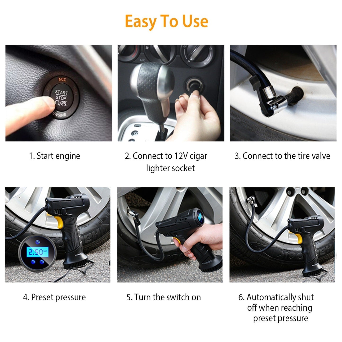 Portable Car Tire Inflator DC 12V Digital Car Air Pump Compressor Electric Air Pump With LED Light 150PSI