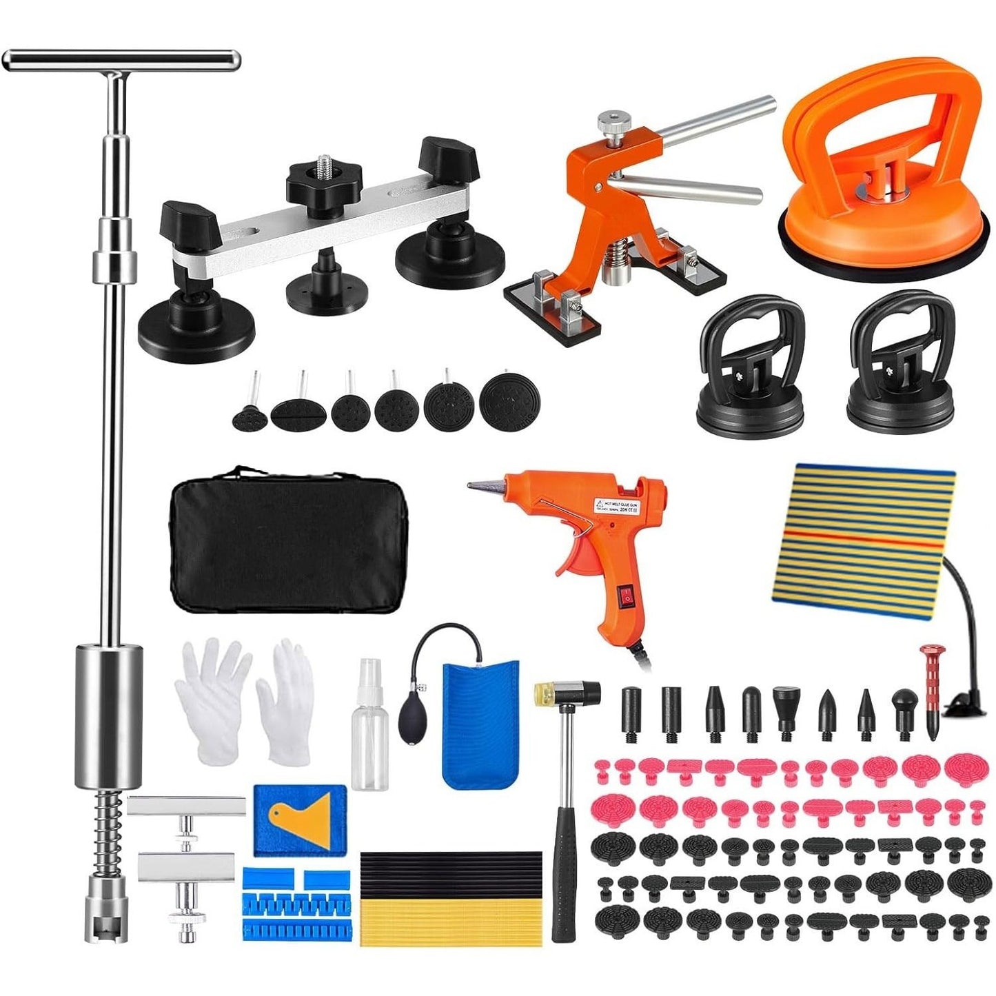 117 PCS Dent Removal Kit, Paintless Dent Repair Kit with Golden Lifter, Bridge Puller, Slide Hammer T-bar Dent Puller, Suction Cup Dent Puller for Auto Body Dents, Hail Damage, Door Ding