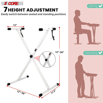 5 CORE Keyboard Stand Single X Style Adjustable Digital Electric Piano Riser Durable & Sturdy Music Synthesizer Holder Stands For 61 76 88 Keys - KS 1X