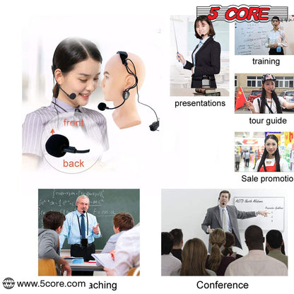 5 Core Headset Microphone Professional Flexible Boom Wired Hands Free Mic 1/4" Connector Jack for Speakers Voice Amplifier Coaches PA System - MIC HM 01