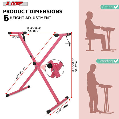 5 CORE Keyboard Stand Single X Style Adjustable Digital Electric Piano Riser Durable & Sturdy Music Synthesizer Holder Stands For 61 76 88 Keys - KS 1X