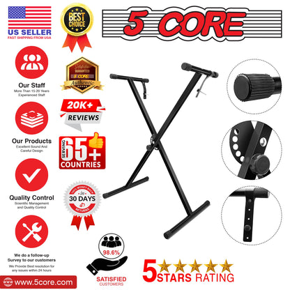 5 CORE Keyboard Stand Single X Style Adjustable Digital Electric Piano Riser Durable & Sturdy Music Synthesizer Holder Stands For 61 76 88 Keys - KS 1X