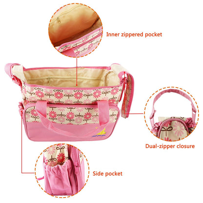 5PCS Baby Nappy Diaper Bags Set Mummy Diaper Shoulder Bags w/ Nappy Changing Pad Insulated Pockets Travel Tote Bags