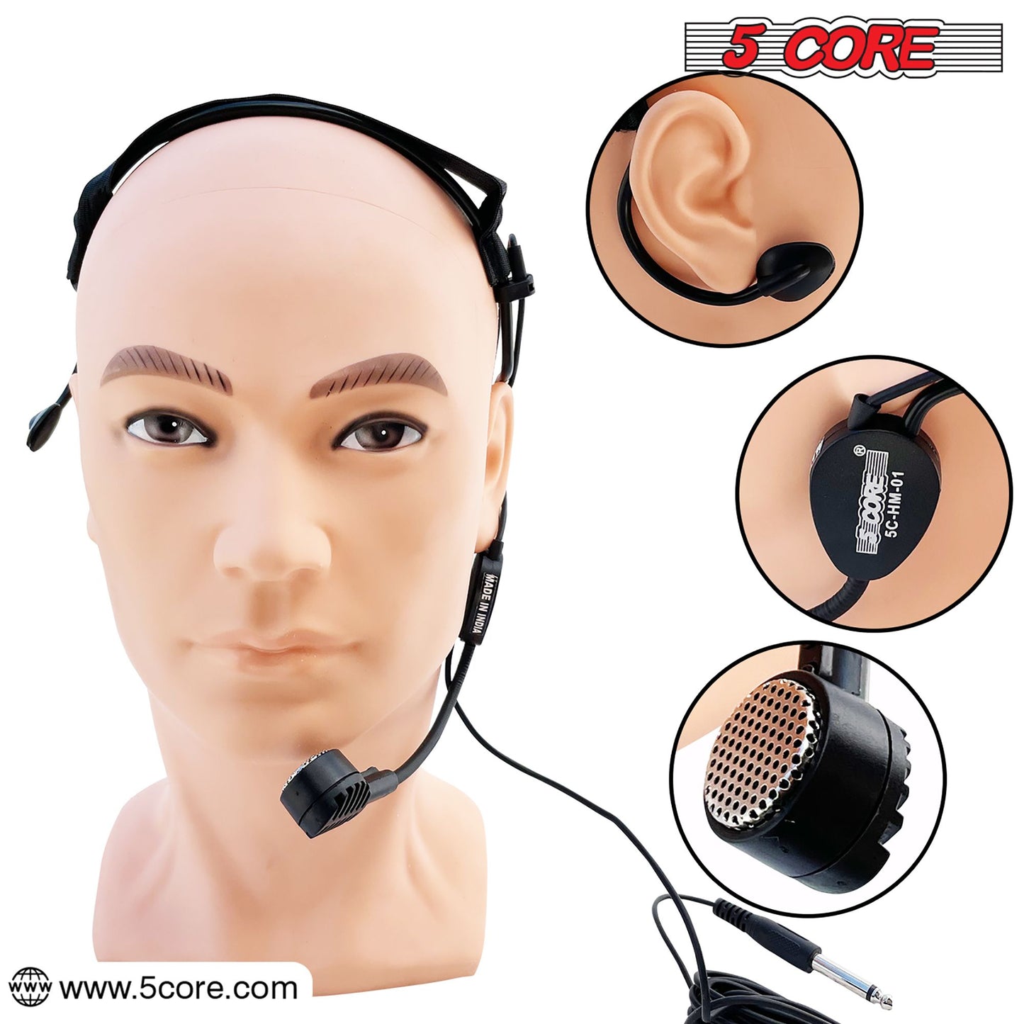 5 Core Headset Microphone Professional Flexible Boom Wired Hands Free Mic 1/4" Connector Jack for Speakers Voice Amplifier Coaches PA System - MIC HM 01