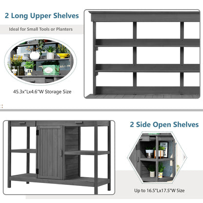 66\\\" Large Outdoor Farmhouse Wooden Potting Bench Table, Garden Workstation with 2 Drawers, Cabinet and Open Shelves for Backyard, Mudroom