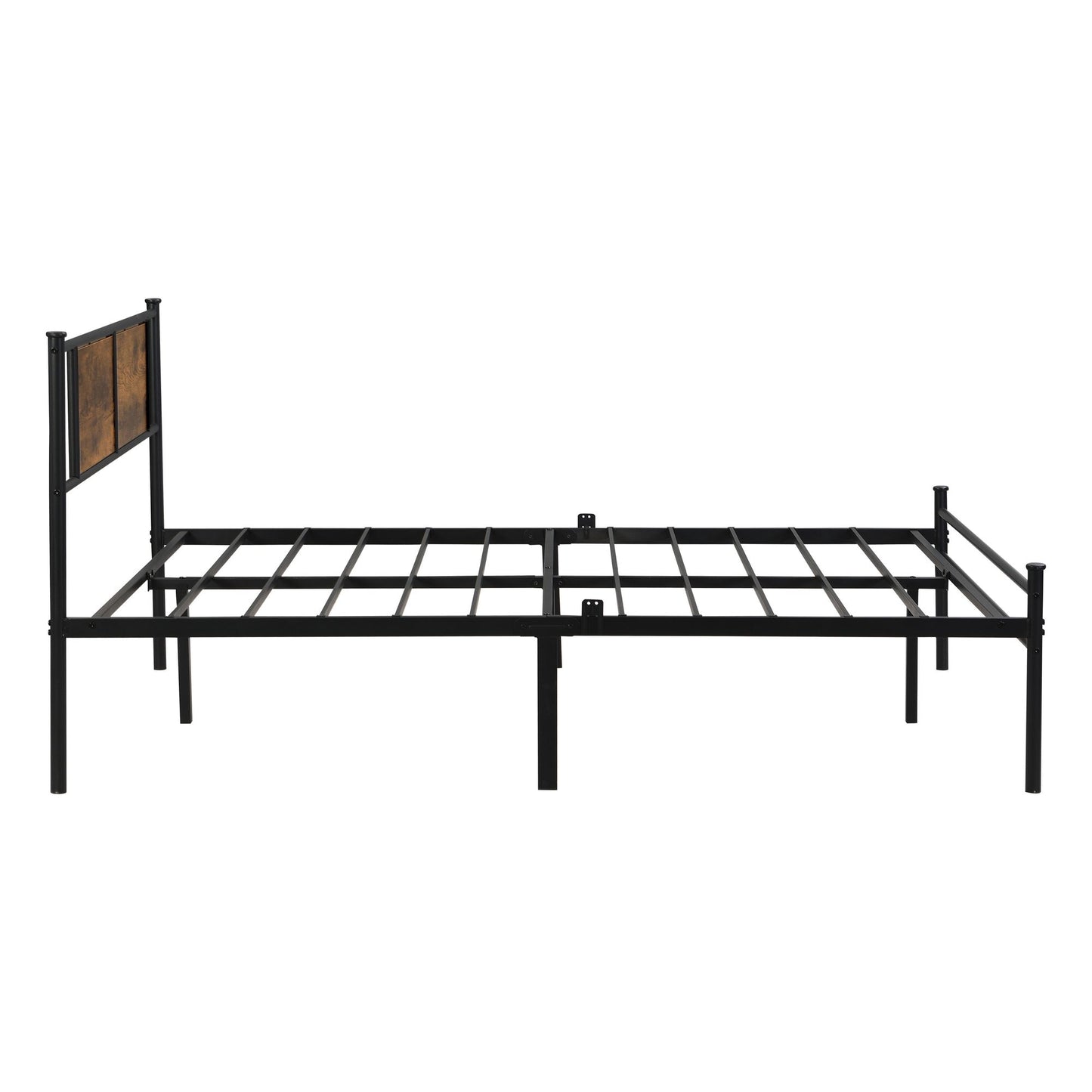 King Size metal bedframe, Headboard with wood panel decoration, black