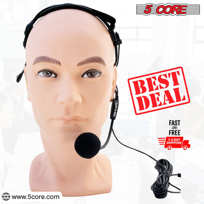 5 Core Headset Microphone Professional Flexible Boom Wired Hands Free Mic 1/4" Connector Jack for Speakers Voice Amplifier Coaches PA System - MIC HM 01