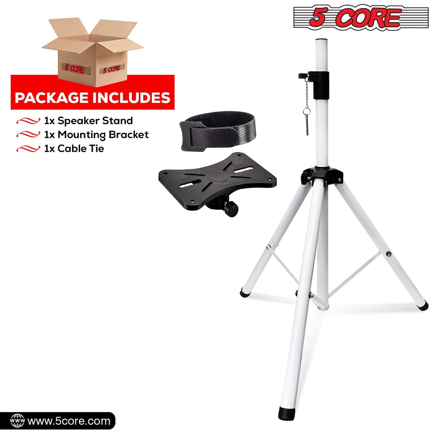 5 Core Speaker Stand Tripod Floor Tall Adjustable Up to 72 Inch DJ Studio Monitor Stands Pole Mount - SS ECO 1PK WOB