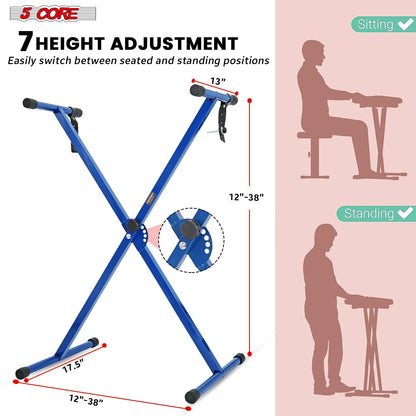 5 CORE Keyboard Stand Single X Style Adjustable Digital Electric Piano Riser Durable & Sturdy Music Synthesizer Holder Stands For 61 76 88 Keys - KS 1X