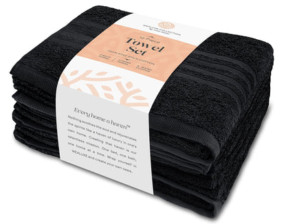 Black 12 Piece Bath Towel Set for Bathroom Wealuxe Collection 2 Bath Towels 4 Hand Towels 6 Washcloths 100% Cotton Soft and Plush Highly Absorbent Soft Towel for Hotel & Spa