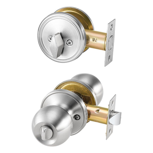 Entry Door Knob and Deadbolt Set Satin Nickel Single Cylinder Deadbolt