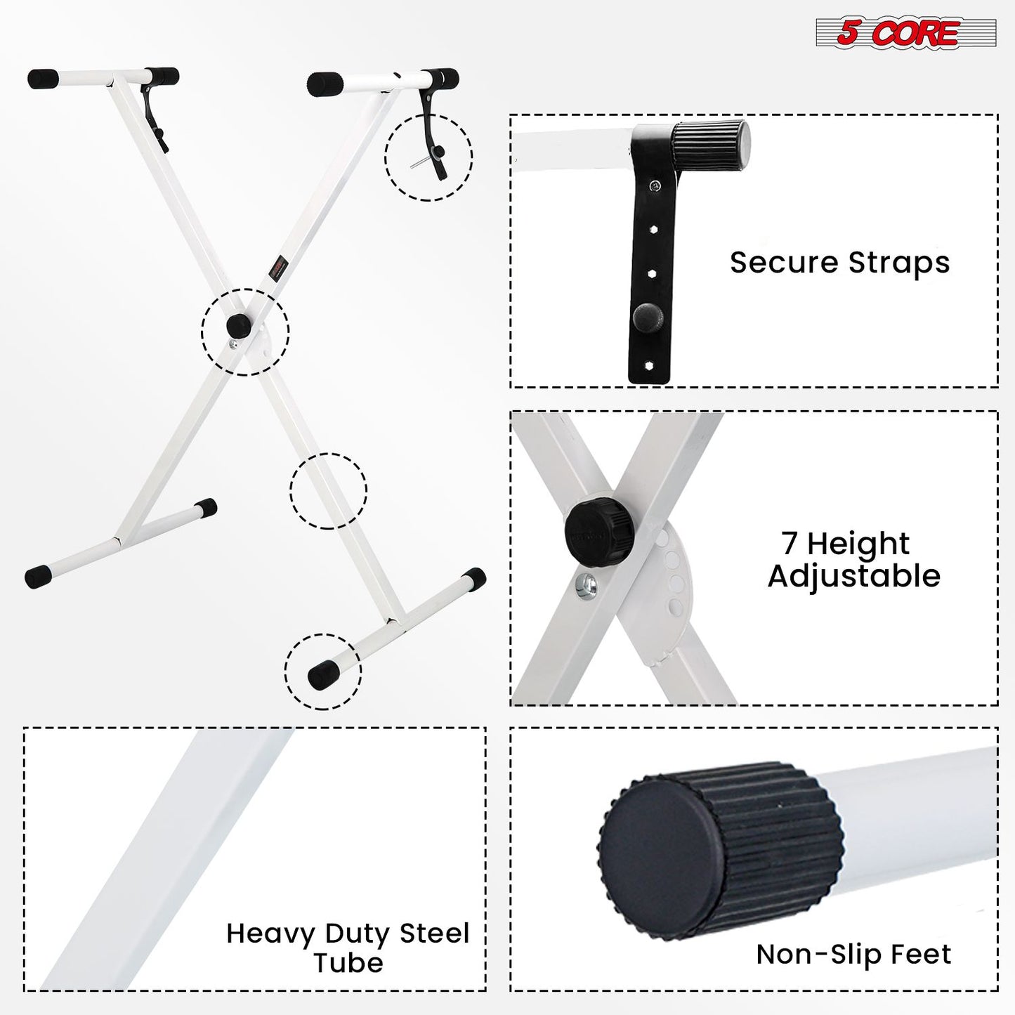 5 CORE Keyboard Stand Single X Style Adjustable Digital Electric Piano Riser Durable & Sturdy Music Synthesizer Holder Stands For 61 76 88 Keys - KS 1X