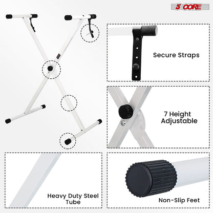 5 CORE Keyboard Stand Single X Style Adjustable Digital Electric Piano Riser Durable & Sturdy Music Synthesizer Holder Stands For 61 76 88 Keys - KS 1X