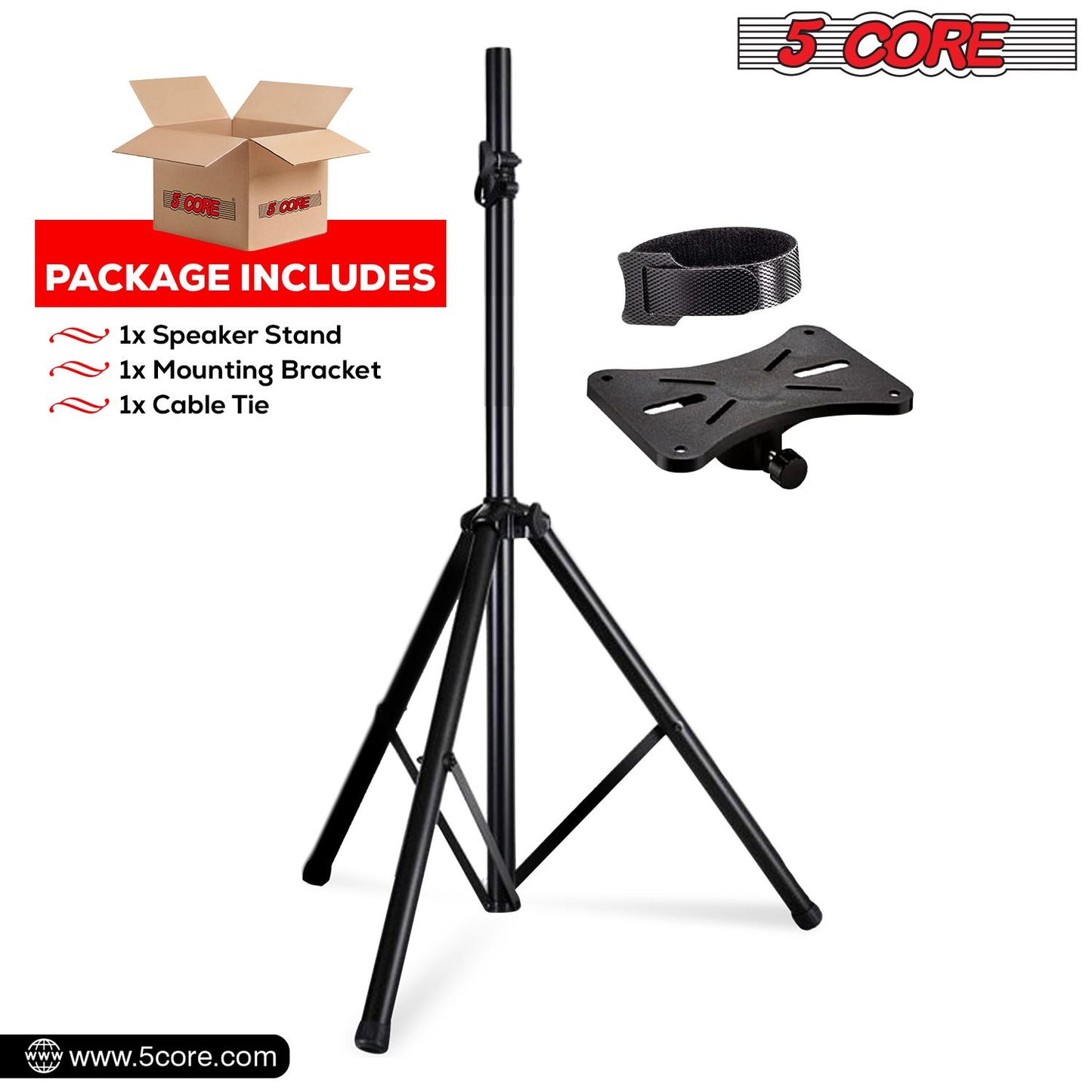 5 Core Speaker Stand Tripod Floor Tall Adjustable Up to 72 Inch DJ Studio Monitor Stands Pole Mount - SS ECO 1PK WOB