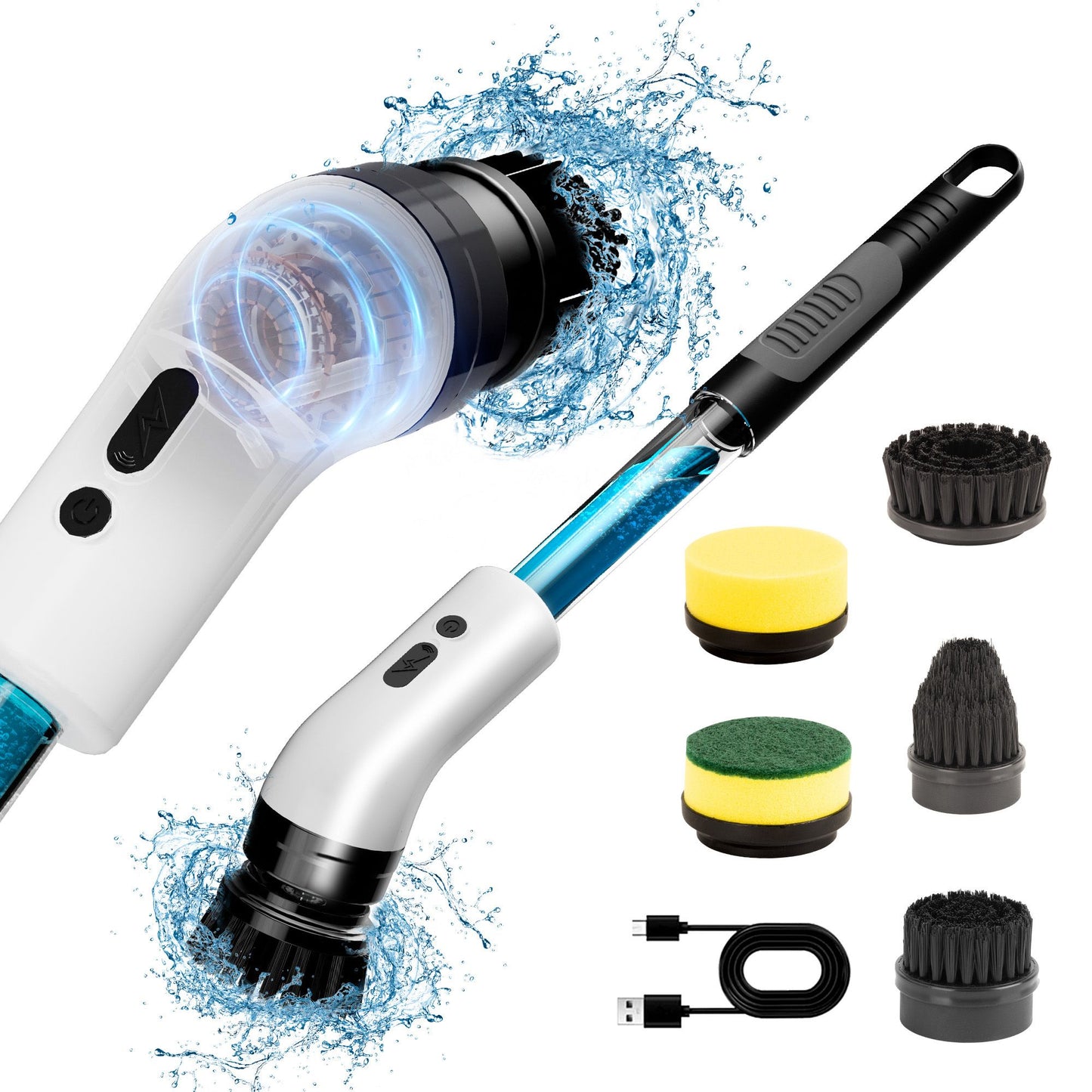 Electric Self Rotating Cleaning Brush, Waterproof Rotating Washer, Can Add Cleaning Solution,Replaceable with 5/7/9 Brush Heads, Suitable for Multifunctional, With 2 Adjustable Speeds