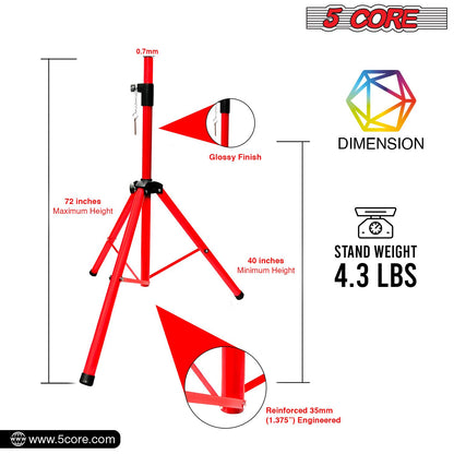 5 Core Speaker Stand Tripod Floor Tall Adjustable Up to 72 Inch DJ Studio Monitor Stands Pole Mount - SS ECO 1PK WOB