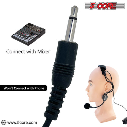 5 Core Headset Microphone Professional Flexible Boom Wired Hands Free Mic 1/4" Connector Jack for Speakers Voice Amplifier Coaches PA System - MIC HM 01