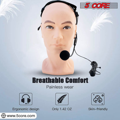 5 Core Headset Microphone Professional Flexible Boom Wired Hands Free Mic 1/4" Connector Jack for Speakers Voice Amplifier Coaches PA System - MIC HM 01