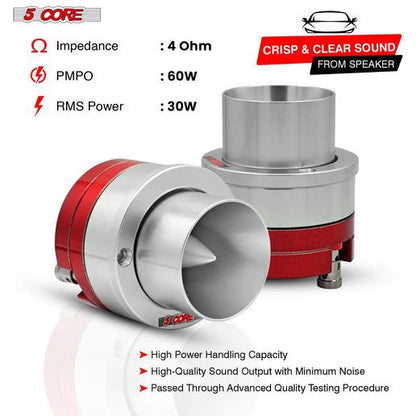 5 Core 3.5 Inch Tweeters 60W Max 30W RMS 25.4mm Voice Coil Super Tweeter Car Audio - TW ND 02 RED