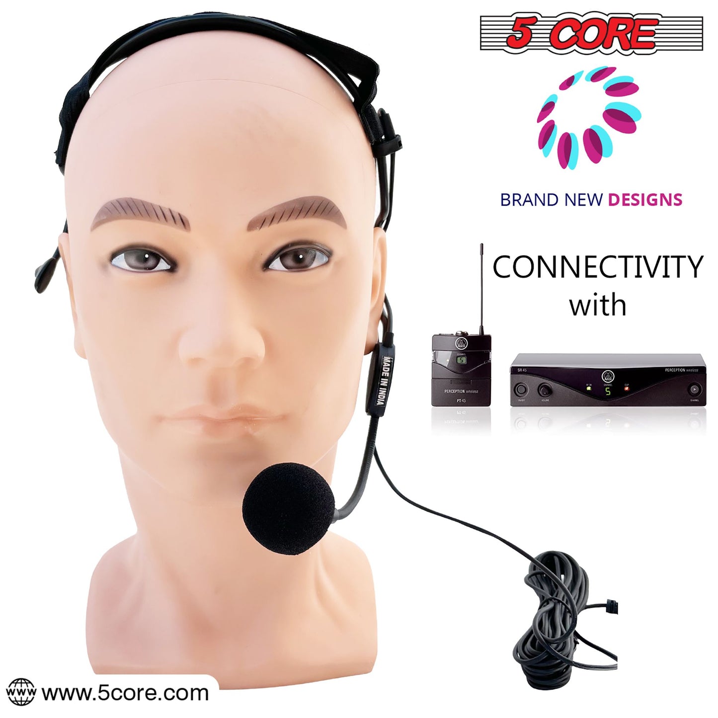 5 Core Headset Microphone Professional Flexible Boom Wired Hands Free Mic 1/4" Connector Jack for Speakers Voice Amplifier Coaches PA System - MIC HM 01