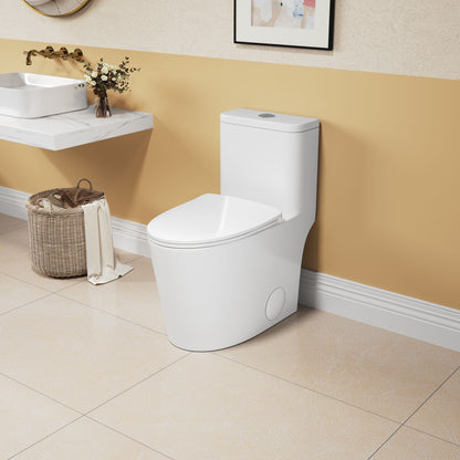 1.1/1.6 GPF Elongated Comfort Height Floor Mounted One-Piece Toilet,  CUPC Certified, Water Sense Cetified, Ceramic, White Color, Soft Close Seat