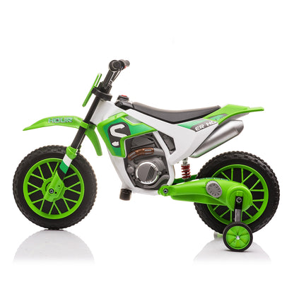 12V Kids Ride on Toy Motorcycle, Electric Motor Toy Bike With Training Wheels for Kids 3-6, Green