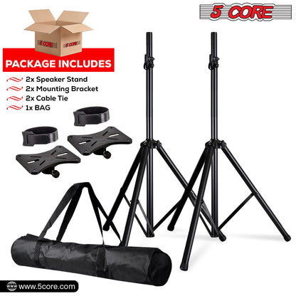 5 Core Speaker Stand Tripod Pair Floor Heavy Duty Adjustable Up to 72 Inch DJ Studio Monitor Stands Pole Mount - SS HD 2PK BLK BAG