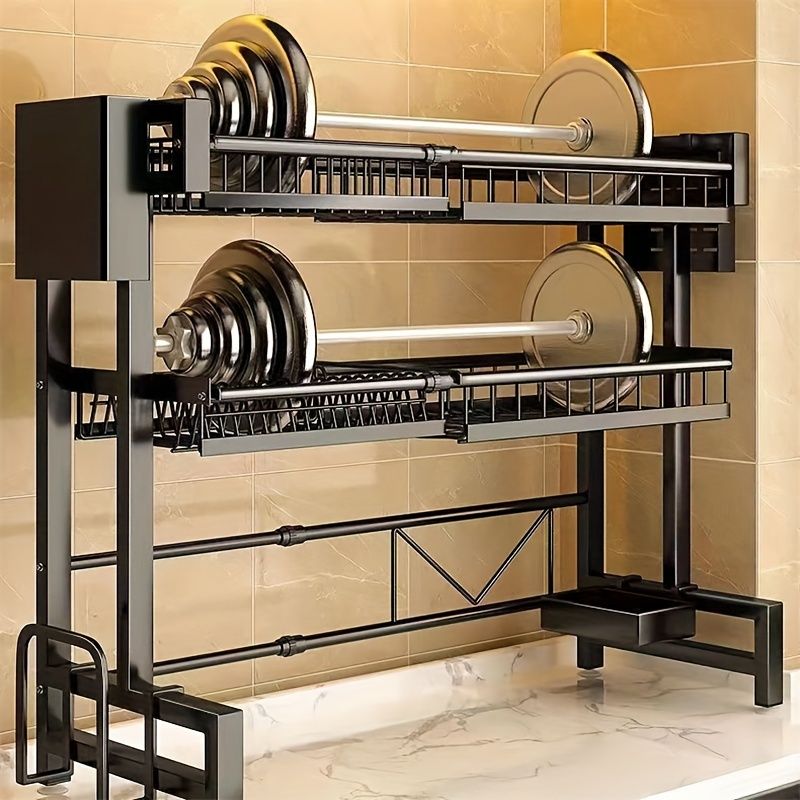 1 piece countertop dish storage drain rack retractable kitchen sink rack dish rack drain rack black kitchen storage rack