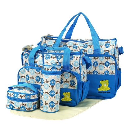 5PCS Baby Nappy Diaper Bags Set Mummy Diaper Shoulder Bags w/ Nappy Changing Pad Insulated Pockets Travel Tote Bags