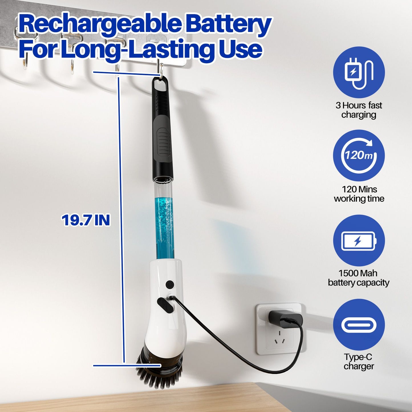 Electric Self Rotating Cleaning Brush, Waterproof Rotating Washer, Can Add Cleaning Solution,Replaceable with 5/7/9 Brush Heads, Suitable for Multifunctional, With 2 Adjustable Speeds