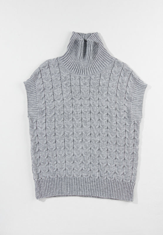 Cable Knit Turtleneck Short Sleeve Sweater