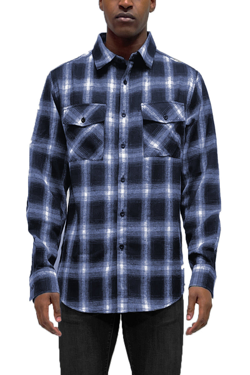 Long Sleeve Checkered Plaid Brushed Flannel